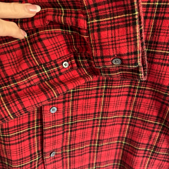 Frame women’s XL red plaid flannel shirt raw hem - Picture 3 of 7